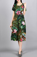 Green Colorful Shift Midi Plus Size Floral Dress for Casual