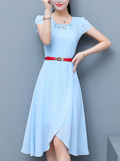 Blue Fit & Flare Knee Length Plus Size Dress for Casual Office Evening
