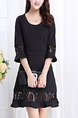 Black Fit & Flare  Above Knee Plus Size Lace Dress for Casual Office Evening