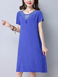 Blue Shift Knee Length Plus Size Dress for Casual Party