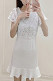 White Shift Above Knee Plus Size Lace Dress for Casual Party Nightclub