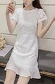 White Shift Above Knee Plus Size Lace Dress for Casual Party Nightclub