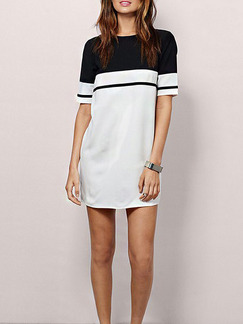 White and Black Shift Above Knee Plus Size Dress for Casual Party