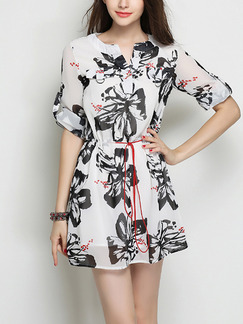 Black and White Shift Above Knee Plus Size Dress for Casual Party
