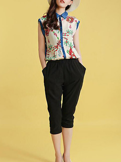 Black and Beige Colorful Two Piece Shirt Pants Jumpsuit for Casual Party