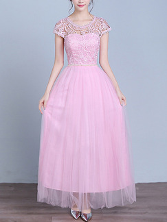 Pink Cute Maxi Lace Dress for Bridesmaid Prom
