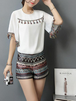 White Colorful Two Piece Shirt Shorts Plus Size Jumpsuit for Casual Party Evening