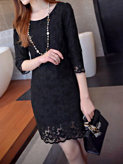 Black Sheath Above Knee Plus Size Lace Dress for Casual Party Evening