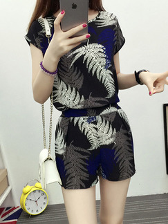 Black Blue and White Two Piece Shirt Shorts Plus Size Jumpsuit for Casual Party