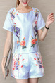 Blue Colorful Two Piece Shirt Shorts Plus Size Floral Jumpsuit for Casual Evening Party