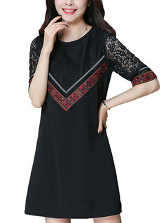 Black Colorful Shift Above Knee Plus Size Lace Dress for Casual Office Evening Party