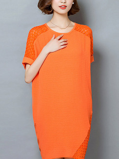 Orange Shift Above Knee Plus Size Dress for Casual Office Evening Party