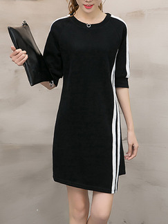 Black and White Shift Above Knee Plus Size Dress for Casual Office Evening Party