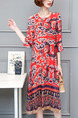 Red Colorful Shift Knee Length Plus Size Dress for Casual Party