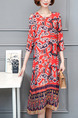 Red Colorful Shift Knee Length Plus Size Dress for Casual Party