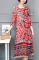 Red Colorful Shift Knee Length Plus Size Dress for Casual Party