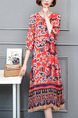 Red Colorful Shift Knee Length Plus Size Dress for Casual Party