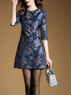 Blue Shift Above Knee Plus Size Floral Dress for Casual Office Evening Party