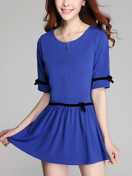 Blue Fit & Flare Above Knee Plus Size Dress for Casual Party Nightclub
