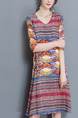 Colorful Shift Knee Length Plus Size V Neck Dress for Casual Office Evening Party