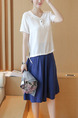 Blue and White Knee Length Plus Size V Neck Dress for Casual Party Office