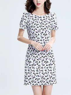 White Colorful Sheath Above Knee Plus Size Dress for Casual Office Evening