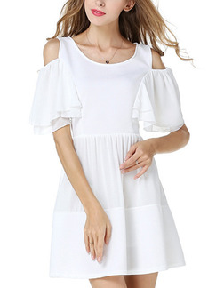White Fit & Flare Above Knee Dress for Casual Party Evening