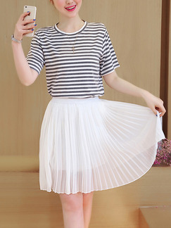 Black and White Two Piece Above Knee Plus Size Dress for Casual Party
