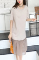 Beige Shift Knee Length Plus Size T-Shirt Dress for Casual