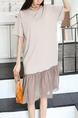 Beige Shift Knee Length Plus Size T-Shirt Dress for Casual