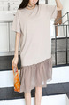 Beige Shift Knee Length Plus Size T-Shirt Dress for Casual