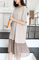 Beige Shift Knee Length Plus Size T-Shirt Dress for Casual