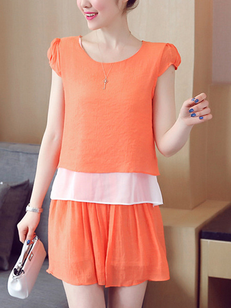 Orange Above Knee Plus Size Dress for Casual Office Party