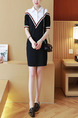 Black and White Shift Above Knee Plus Size Shirt Dress for Casual Office Evening