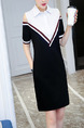 Black and White Shift Above Knee Plus Size Shirt Dress for Casual Office Evening