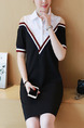 Black and White Shift Above Knee Plus Size Shirt Dress for Casual Office Evening