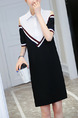 Black and White Shift Above Knee Plus Size Shirt Dress for Casual Office Evening