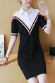 Black and White Shift Above Knee Plus Size Shirt Dress for Casual Office Evening