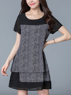 Black and Grey Shift Above Knee Plus Size Dress for Casual Office Party Evening
