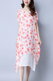 White and Red Shift Midi Plus Size Floral Dress for Casual Beach