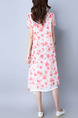 White and Red Shift Midi Plus Size Floral Dress for Casual Beach