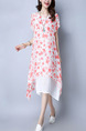 White and Red Shift Midi Plus Size Floral Dress for Casual Beach