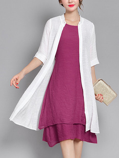 Purple and White Shift Knee Length Plus Size Dress for Casual Office Evening