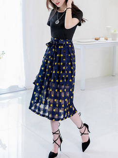 Black and Blue Yellow Knee Length Plus Size Dress for Casual Office Party
