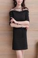 Black Shift Above Knee Plus Size Lace Dress for Casual Office Party Evening