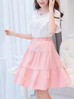 Pink and White Cute Fit & Flare Above Knee Plus Size Dress for Casual Party Evening