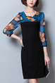 Black and Blue Sheath Above Knee Plus Size Dress for Casual Office Evening
