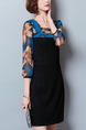 Black and Blue Sheath Above Knee Plus Size Dress for Casual Office Evening