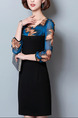 Black and Blue Sheath Above Knee Plus Size Dress for Casual Office Evening