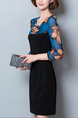 Black and Blue Sheath Above Knee Plus Size Dress for Casual Office Evening
